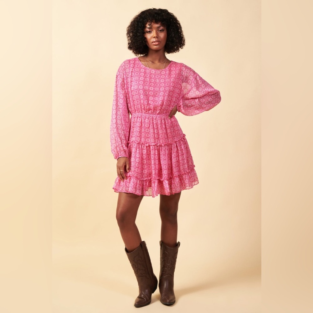 NWT Skies Are Blue Patterned Ruffle Mini in Hyper Pink Size 1X - Picture 2 of 8